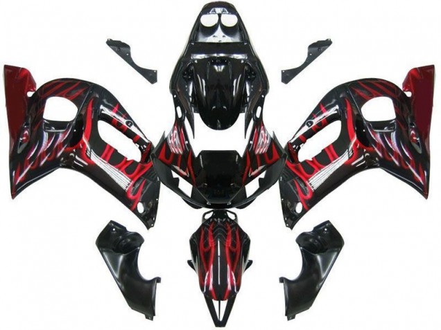 ABS 1998-2002 Black Red Flame Yamaha YZF R6 Replacement Fairings Canada ABS 1998-2002 Black Red Flame Yamaha YZF R6 Replacement Fairings Canada