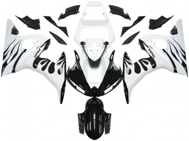 ABS 2003-2005 White Flame Black Yamaha YZF R6 Motorcycle Fairings Kits Canada ABS 2003-2005 White Flame Black Yamaha YZF R6 Motorcycle Fairings Kits Canada