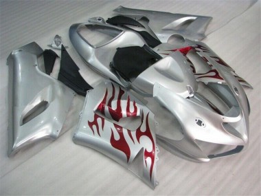 ABS 2005-2006 Silver Red Flames Kawasaki ZX6R Motorcycle Fairings Canada