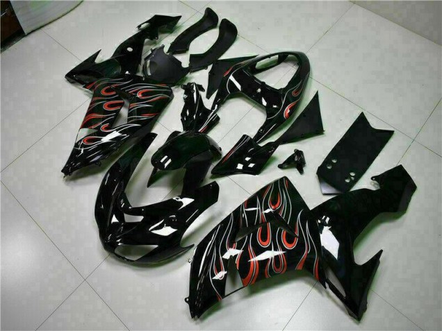 ABS 2006-2007 Black Red Flame Kawasaki ZX10R Motorcyle Fairings Canada ABS 2006-2007 Black Red Flame Kawasaki ZX10R Motorcyle Fairings Canada
