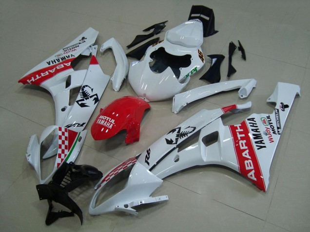 ABS 2006-2007 White Red Abarth Yamaha YZF R6 Motorcycle Fairings Canada ABS 2006-2007 White Red Abarth Yamaha YZF R6 Motorcycle Fairings Canada