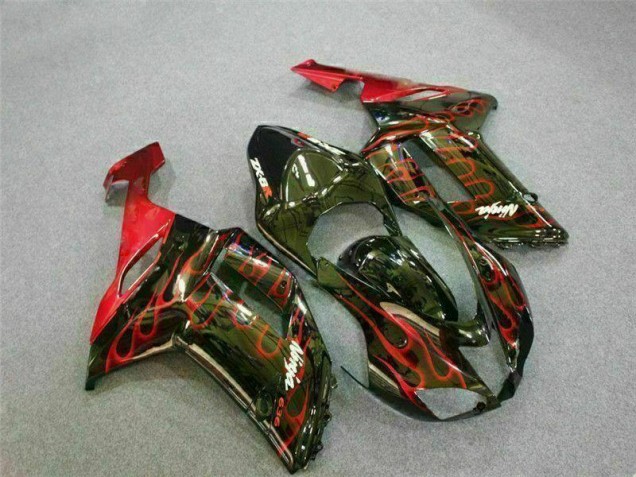 ABS 2007-2008 Black Red Flame Kawasaki ZX6R Motor Bike Fairings Canada ABS 2007-2008 Black Red Flame Kawasaki ZX6R Motor Bike Fairings Canada