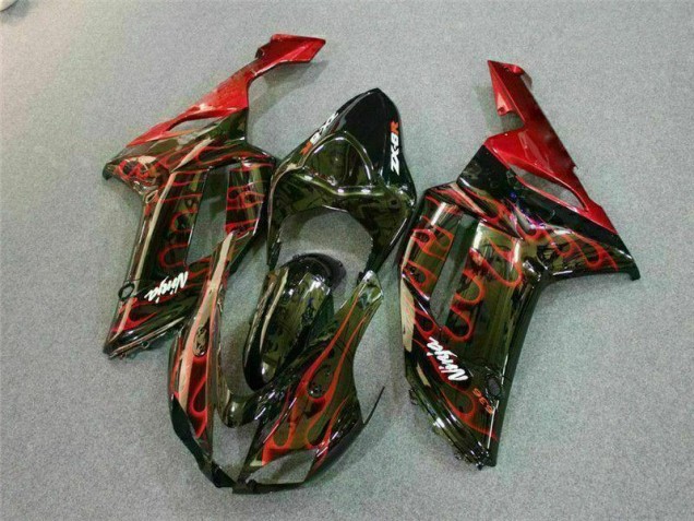 ABS 2007-2008 Black Red Flame Kawasaki ZX6R Motor Bike Fairings Canada ABS 2007-2008 Black Red Flame Kawasaki ZX6R Motor Bike Fairings Canada