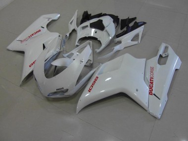 ABS 2007-2014 Pearl White with Red Decals Ducati 848 1098 1198 Motorcyle Fairings Canada