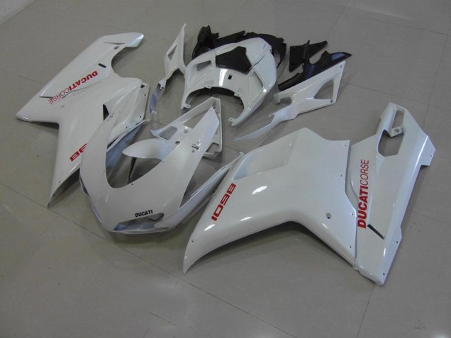 2007-2014 Pearl White with Red Decals Ducati 848 1098 1198 Motorcyle Fairings Canada
