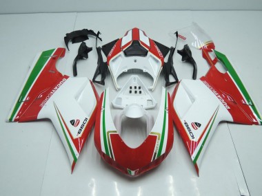 2007-2014 White and Red with Green Stripe Ducati 848 1098 1198 Motorcylce Fairings Canada