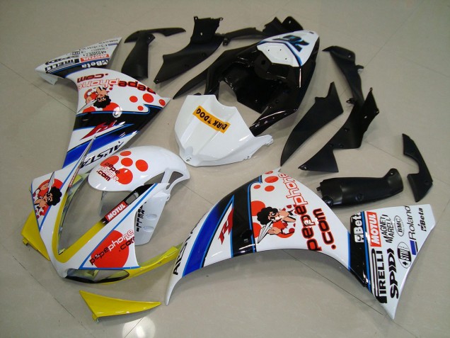 ABS 2012-2014 White Black Pepe Phone Yamaha YZF R1 Motorcycle Fairings Kit Canada ABS 2012-2014 White Black Pepe Phone Yamaha YZF R1 Motorcycle Fairings Kit Canada