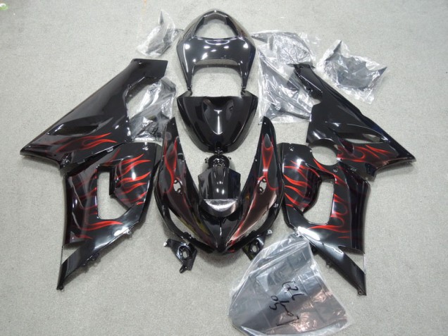 ABS 2005-2006 Black Red Flame Kawasaki ZX6R Bike Fairing Kit Canada ABS 2005-2006 Black Red Flame Kawasaki ZX6R Bike Fairing Kit Canada
