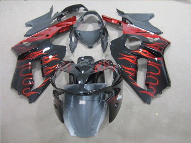 ABS 2007-2008 Black Red Flame Kawasaki ZX6R Replacement Fairings Canada