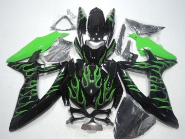 ABS 2008-2010 Black Green Flame Suzuki GSXR600 Bike Fairings Canada