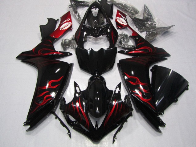ABS 2007-2008 Black Red Flame Yamaha YZF R1 Motorcycle Fairings Canada