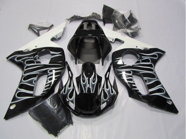 ABS 1998-2002 Black White Flame Yamaha YZF R6 Motorcycle Fairing Canada ABS 1998-2002 Black White Flame Yamaha YZF R6 Motorcycle Fairing Canada