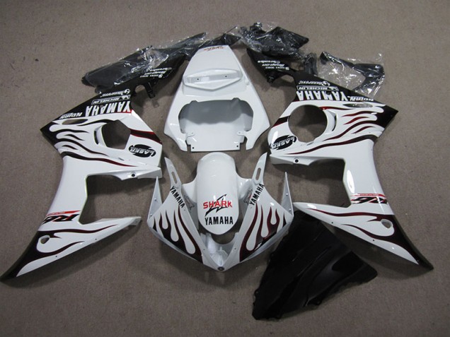 ABS 2003-2005 White Black Flame Shark Yamaha YZF R6 Replacement Fairings Canada ABS 2003-2005 White Black Flame Shark Yamaha YZF R6 Replacement Fairings Canada